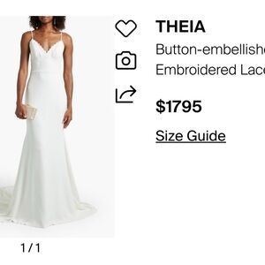 THEIA Button-embellished Embroidered Lace And Crepe Bridal Gown In Ivory